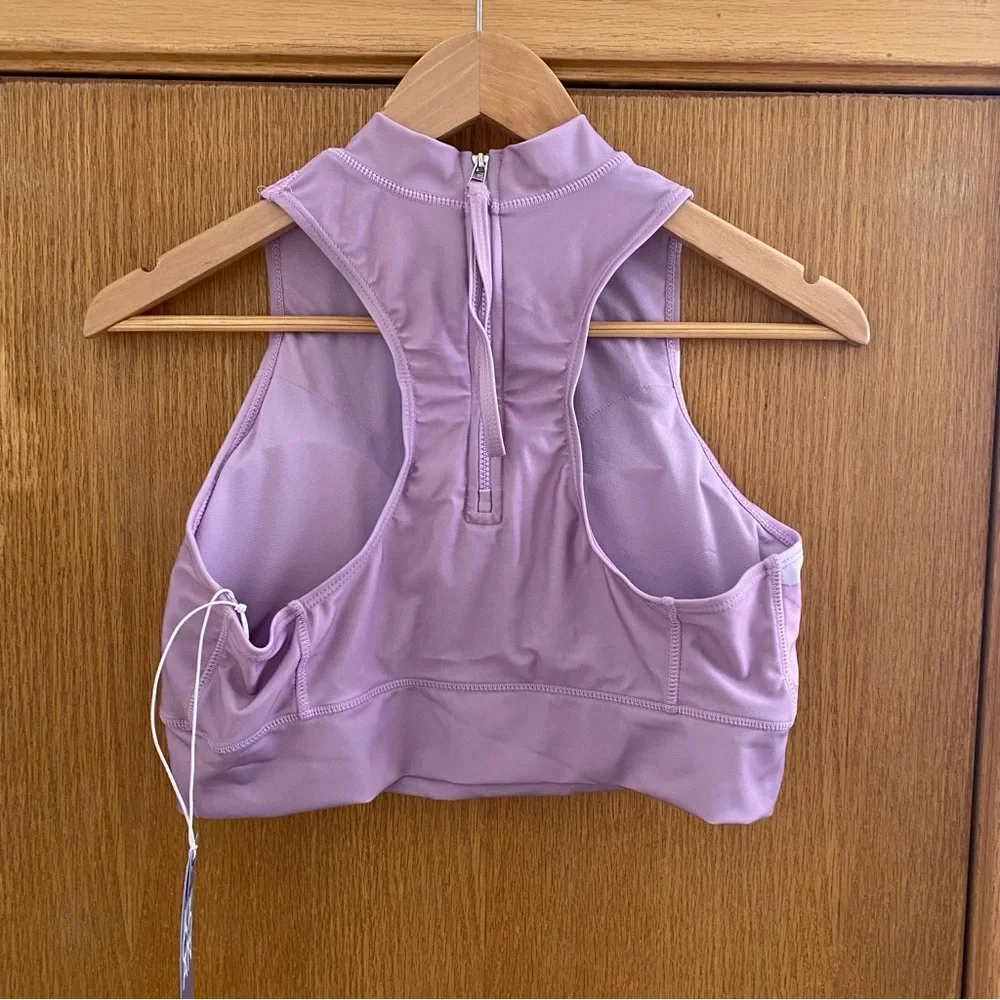 KYODAN • NEW! High Neck Zip Back Floral Swimsuit Top UPF 40 - Pastel Purple - Picture 6 of 16